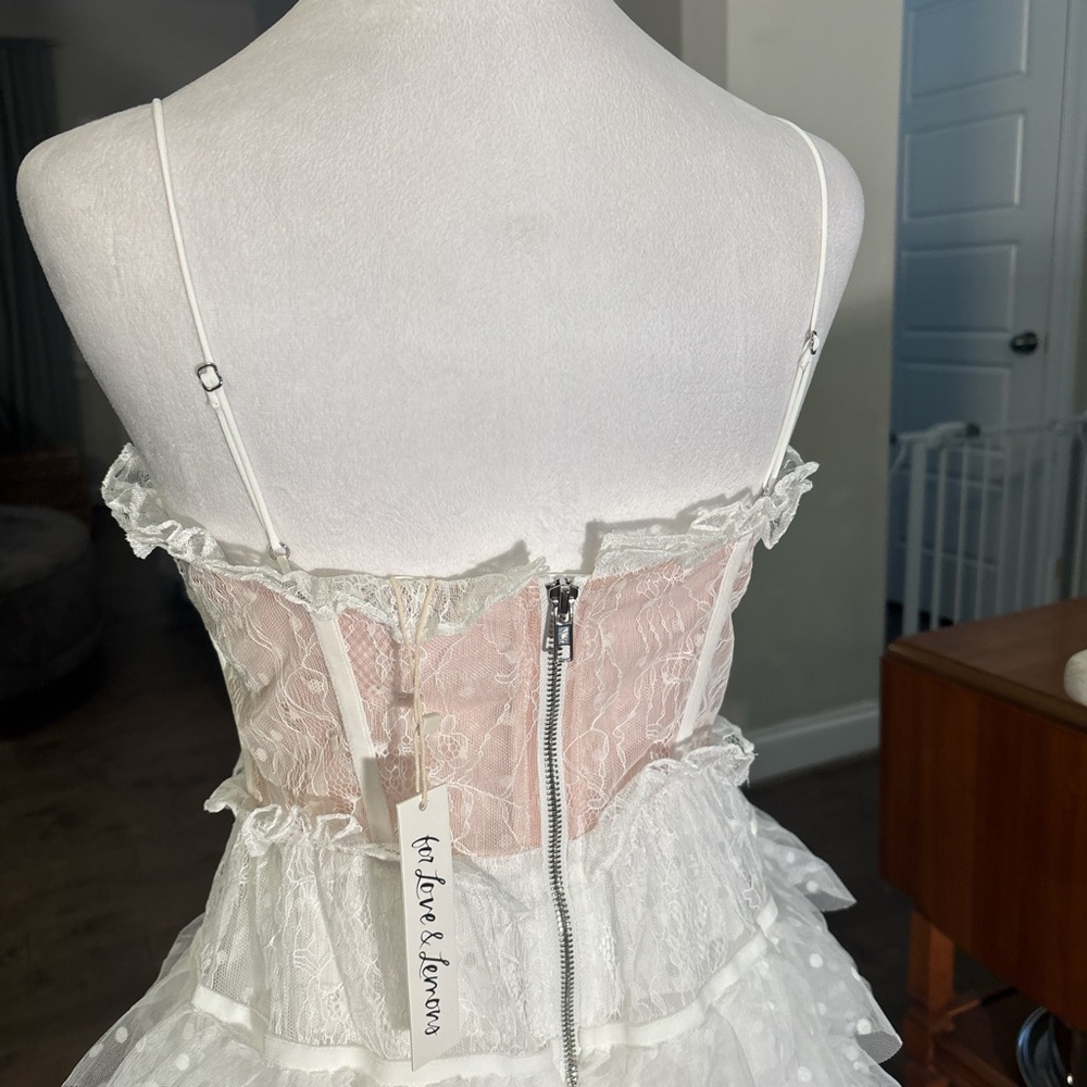 For Love And Lemons White and sheer corset Ruffle Dress - Picture 4 of 5